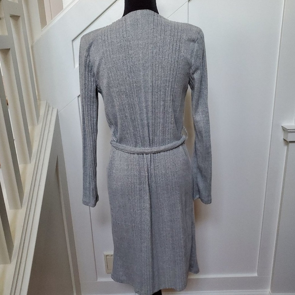 Gray Ribbed Open Front Long Cardigan - Picture 3 of 3
